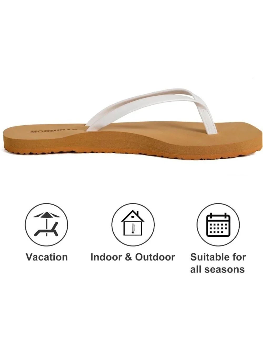 Women's White Rubber Sole Summer Comfortable Flip Flops Square Toe Flat Sandals